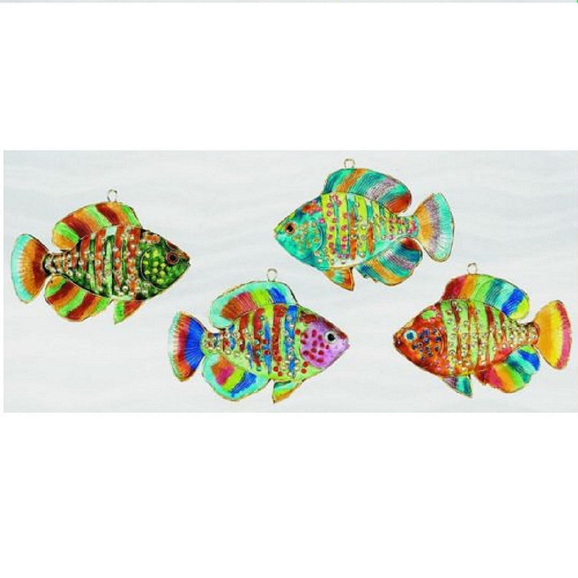 Multi Color Siamese Fighting Fish Betta Cloisonne Metal Christmas Ornament Set 4 Image
