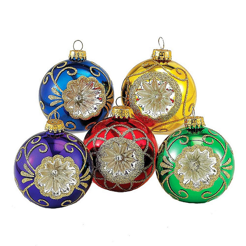 Multi-Colored Glass Reflector Ornaments 60MM 5 Piece Set GG0475 New Image
