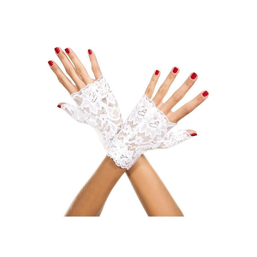 Music Legs 416-WHITE Lace Fingerless Gloves, White Image