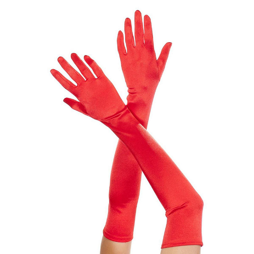 Music Legs 452-RED Extra Long Satin Gloves - Red Image