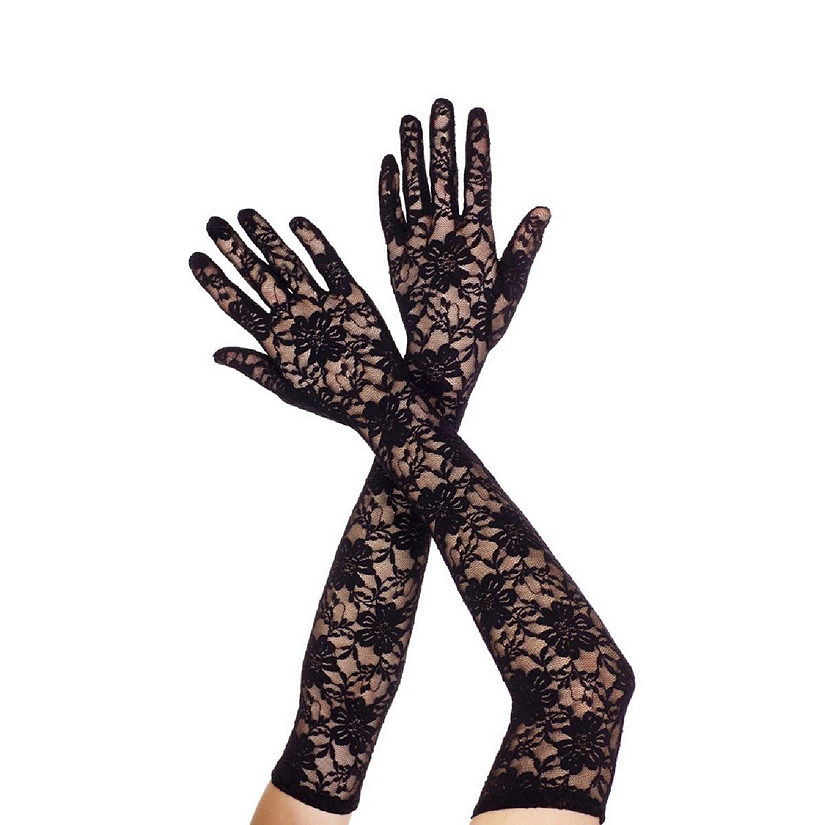 Music Legs 464-BLACK Extra Long Lace Gloves, Black Image