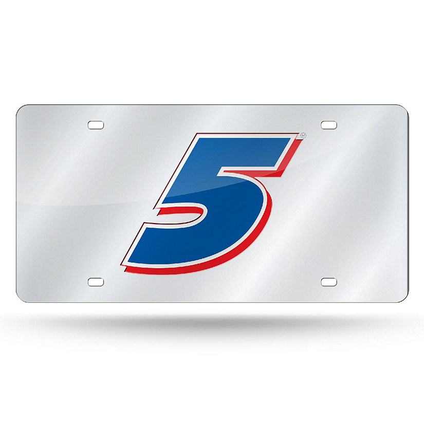 NASCAR&#160;Kyle Larson No.5 Rico Industries Premium Laser Cut&#160; Metal Auto Tag &#8211; Silver Background with Vibrant Driver&#8217;s Number Image
