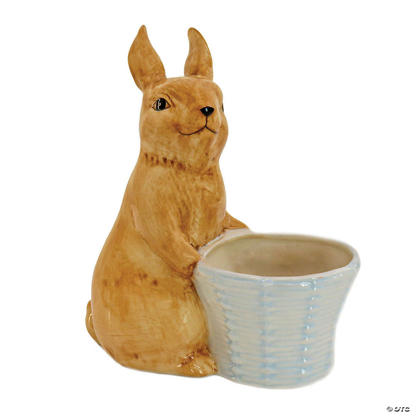 National tree company 11" ceramic bunny with white basket Image