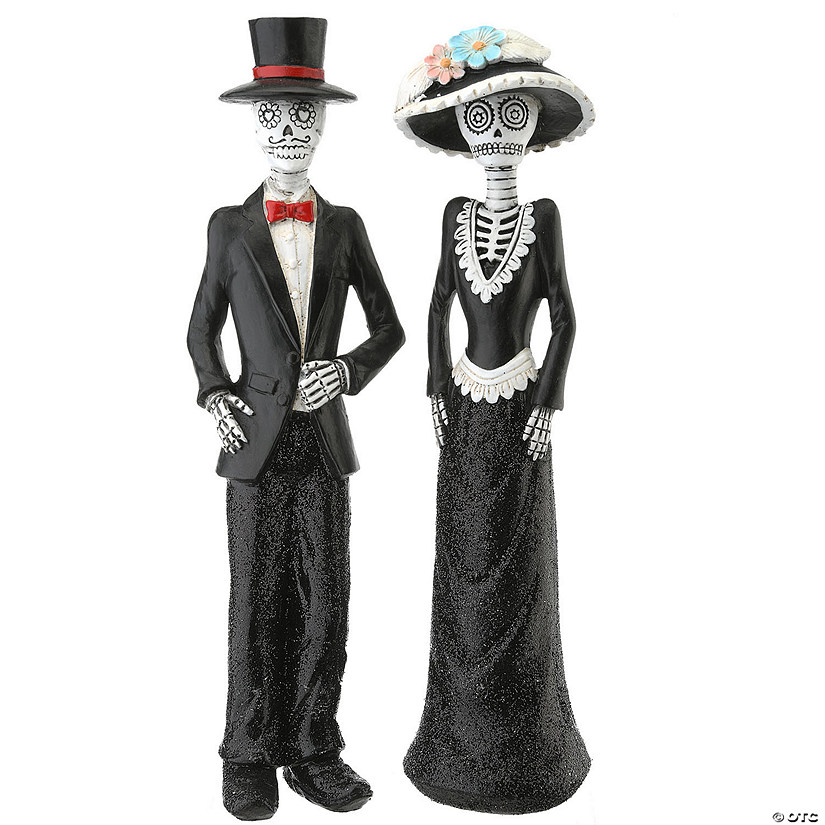 National Tree Company 13 in. Black Outfitted Skeleton Couple Image