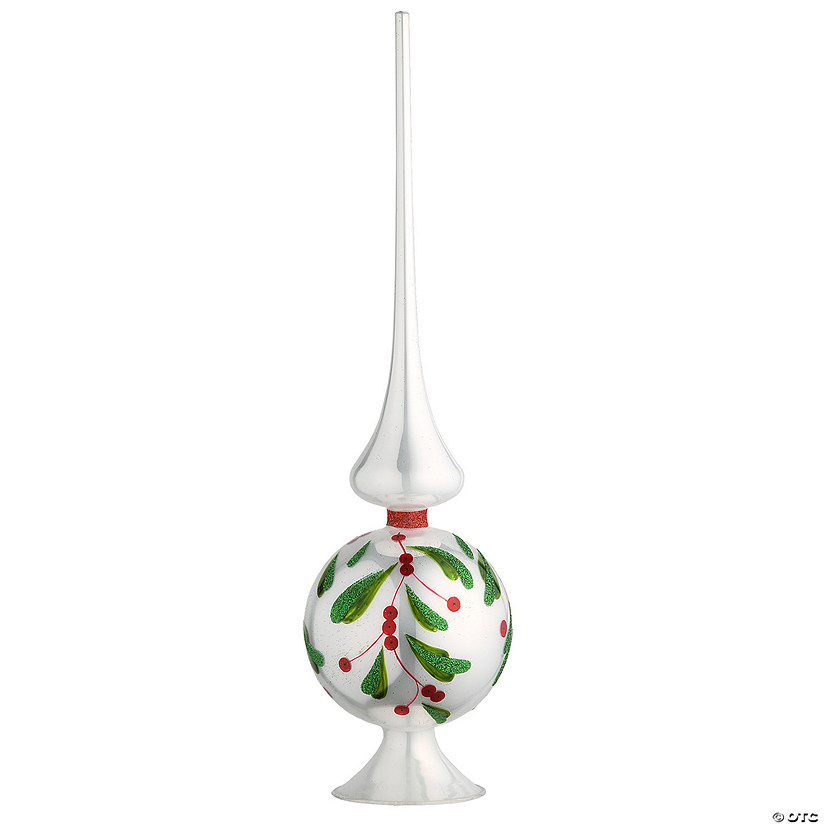 National Tree Company 15" Holly Leaves Glass Christmas Tree Topper Image