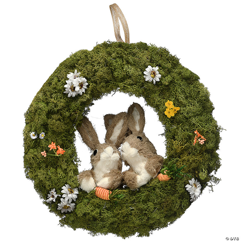 National Tree Company 15" Wreath with 2 Rabbits in Center Image