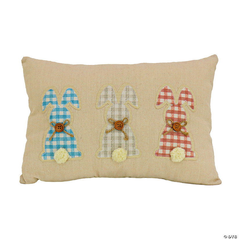 National Tree Company 18"x10" Plaid Easter Rabbit Pillow Image