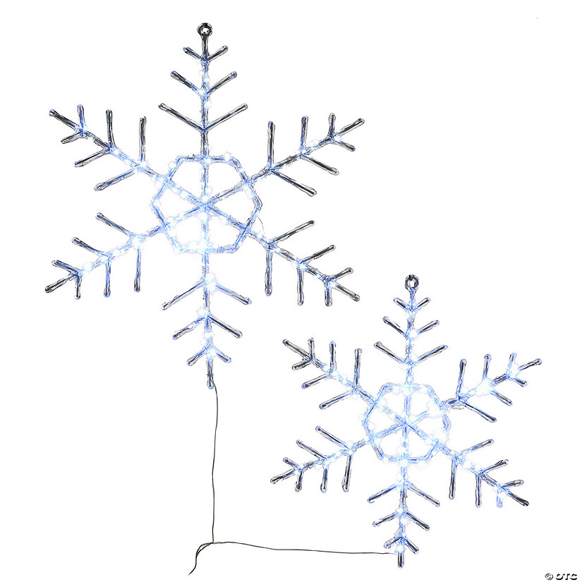 National Tree Company 20" & 24" Hexagon Ice Crystal Snowflake Pair with LED Lights Image