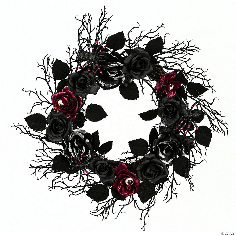 National Tree Company 22 in. Halloween Black Rose Wreath Image