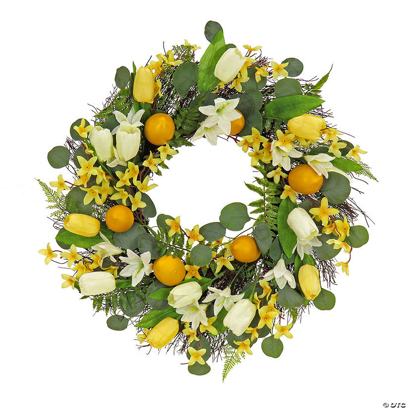 National Tree Company 22" Lemons And Tulips Wreath Image