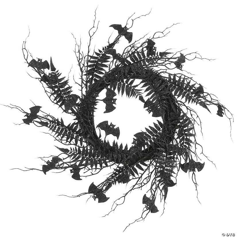 National Tree Company 24 in. Halloween Black Fern and Bats Wreath Image
