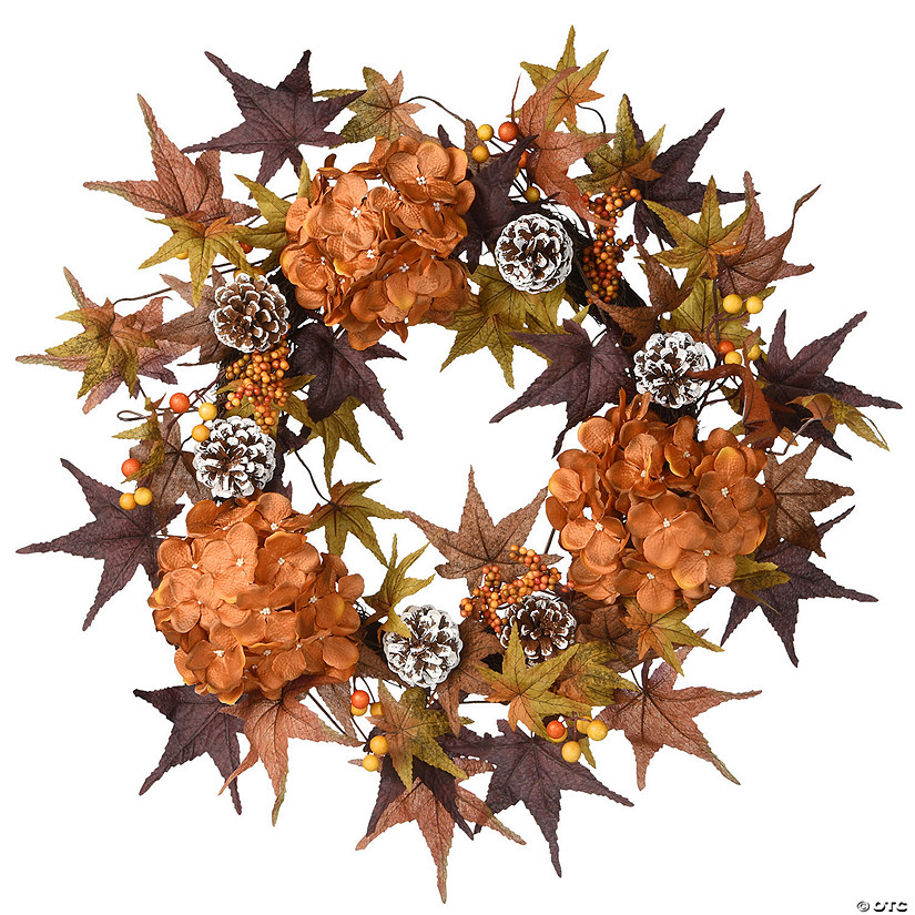 National Tree Company 24 in. Harvest Hydrangea and Maple Leaves Wreath Image