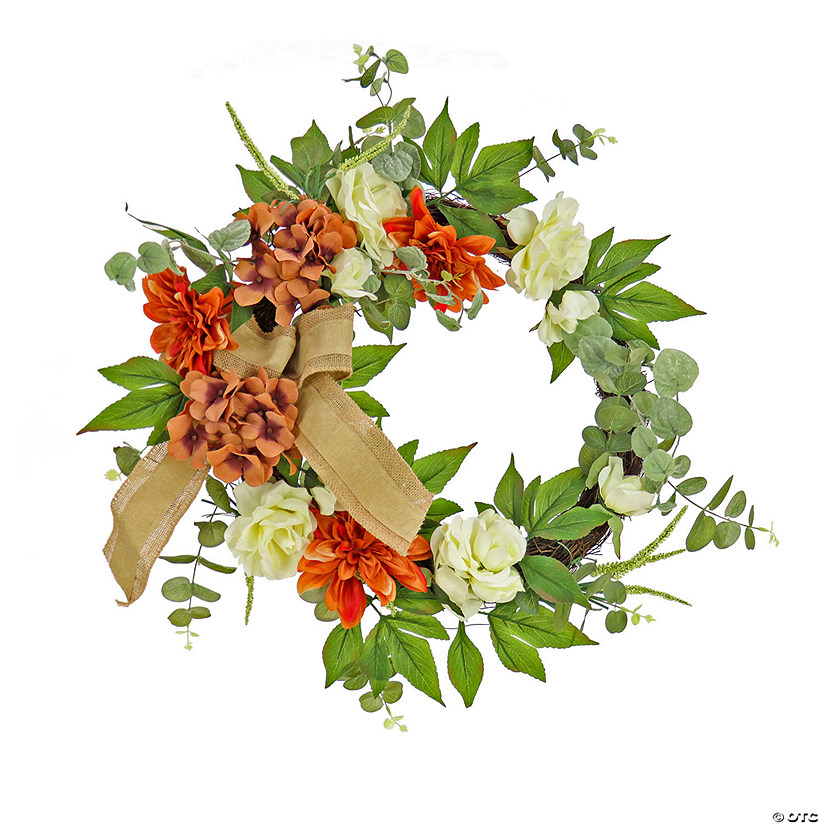 National Tree Company 24 in. Harvest Hydrangeas and Roses Wreath Image