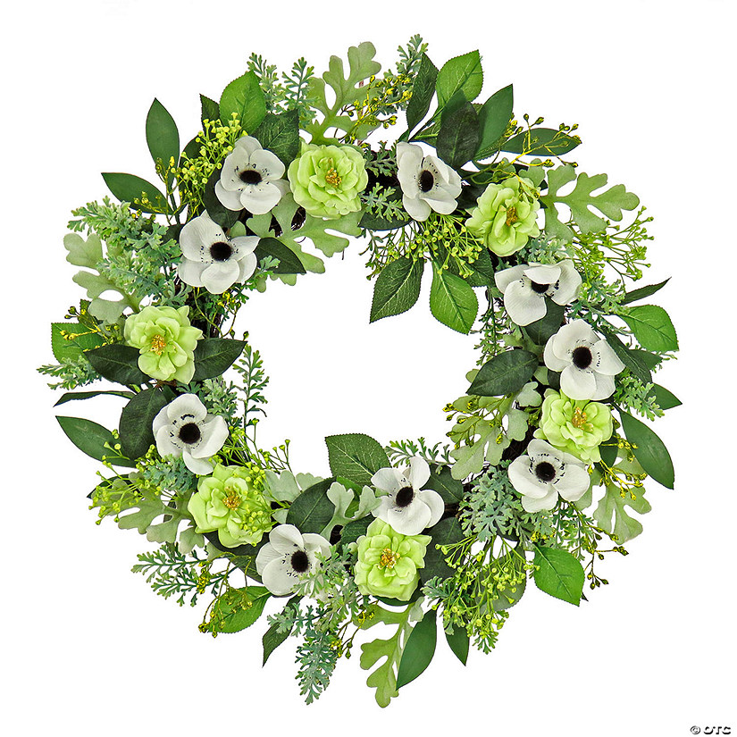 National Tree Company 24" Rose And Anemone Flowers Wreath Image