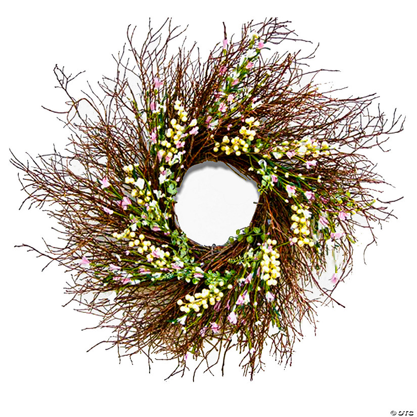 National Tree Company 24" Spring Light Pink & Cream Forsythia Wreath with Twigs Image