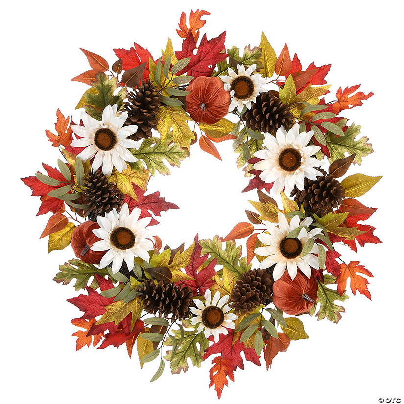 National Tree Company 32 in. Harvest Sunflowers and Pumpkins Wreath Image