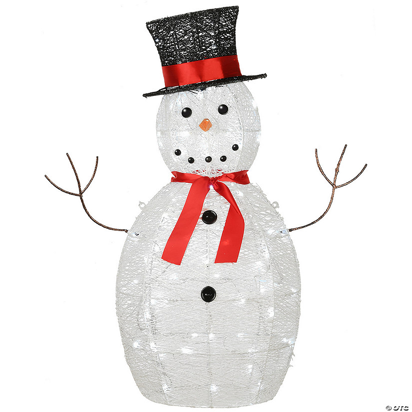 National Tree Company 36" Pre Lit Sisal Snowman Decoration, Cool White LED Lights, Plug In, Christmas Collection Image
