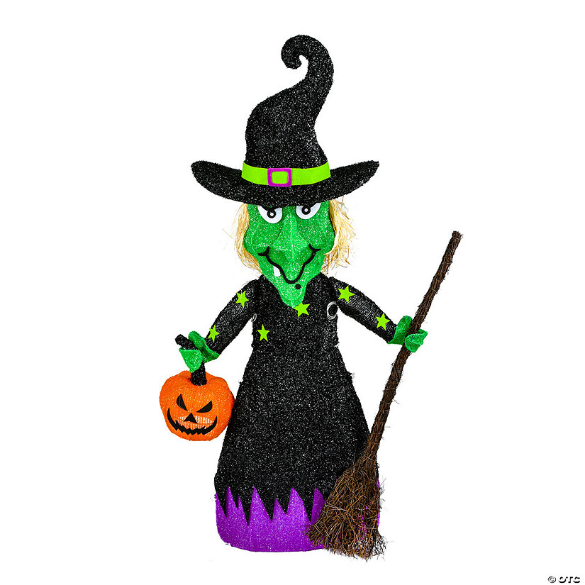 National Tree Company 39 in. Pre-Lit Green Witch with Broom Image