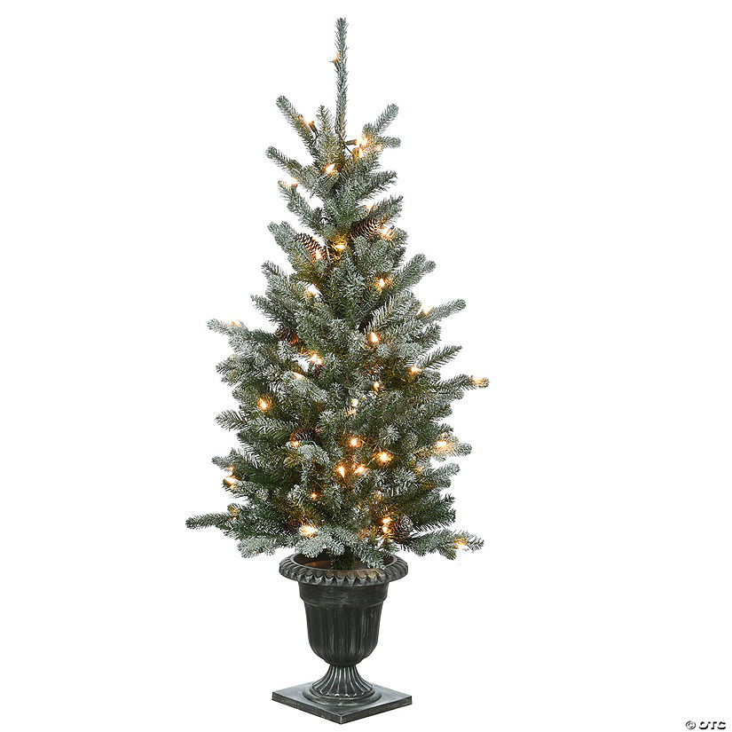 National Tree Company 4 ft. Pre-Lit Artificial Christmas Entrance Tree, Snowy Morgan Spruce with Twinkly LED Lights, Plug in Image