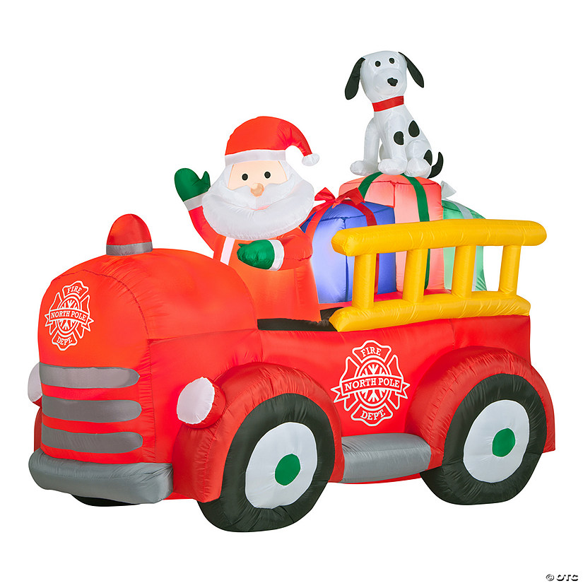 National Tree Company 6 ft. Inflatable Santa in Vintage Firetruck Image