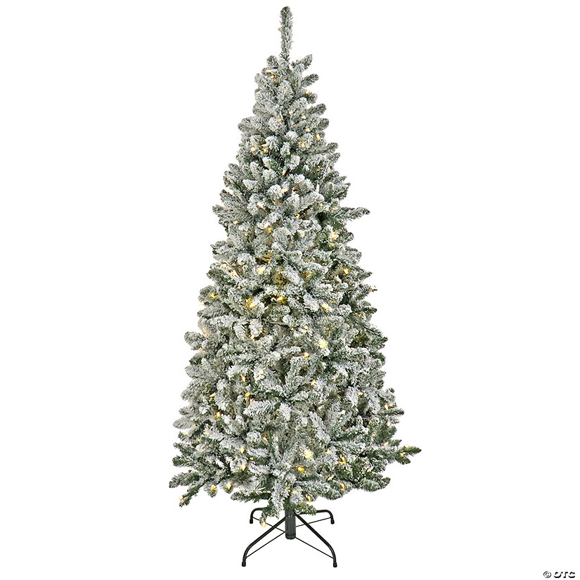 National Tree Company 7.5 ft. Artificial Snowy Chatham Slim Hinged Christmas Tree, Pre-Lit with PowerConnect Dual Colored LED Lights, Plug In Image