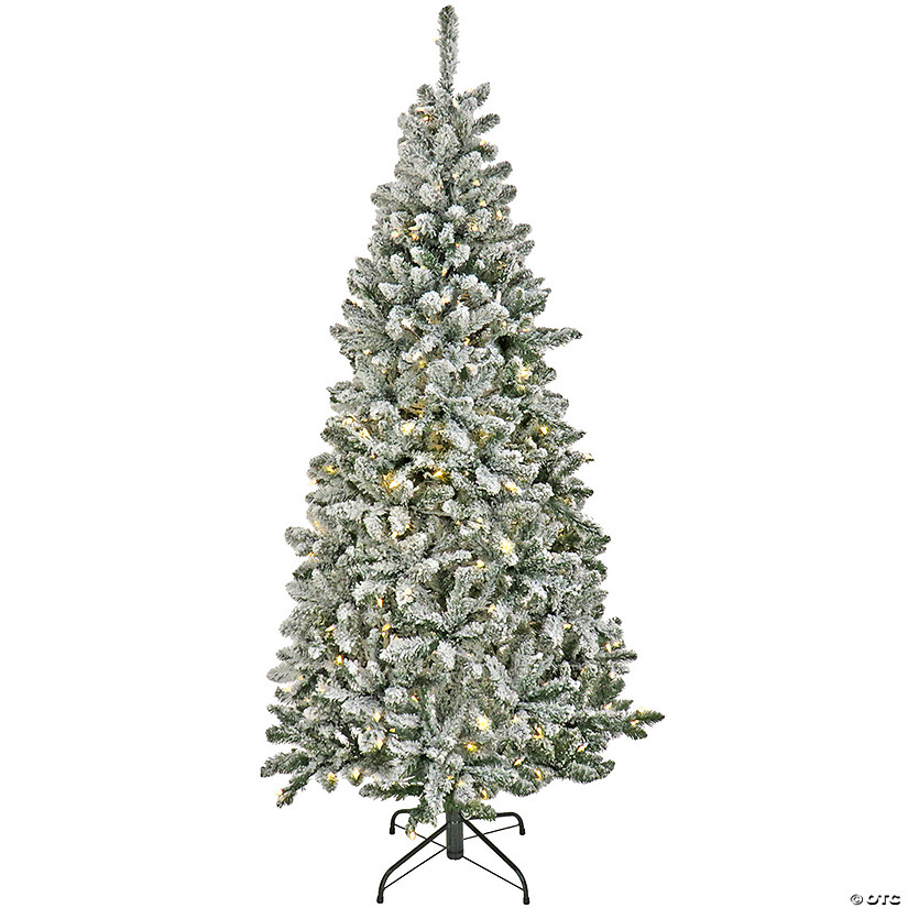 National Tree Company 9 ft. Artificial Snowy Chatham Slim Hinged Christmas Tree, Pre-Lit with PowerConnect Dual Colored LED Lights, Plug In Image