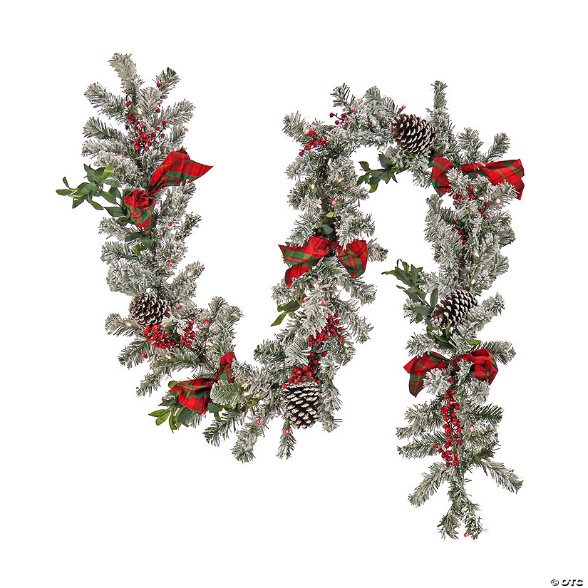 National Tree Company 9 ft. General Store Snowy Garland with LED Lights and Bows Image