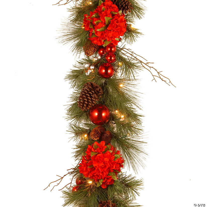 National Tree Company 9 ft. Hydrangea Garland with Battery Operated Warm White LED Lights Image