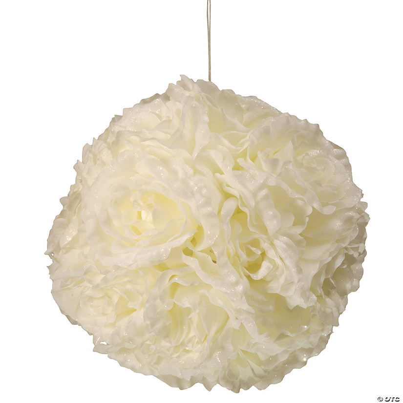 National Tree Company 9" White Rose Hanging Ball Image