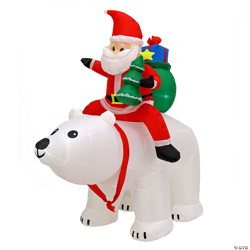 National Tree Company First Traditions&#8482; 6 ft. Inflatable Santa Riding Polar Bear Image