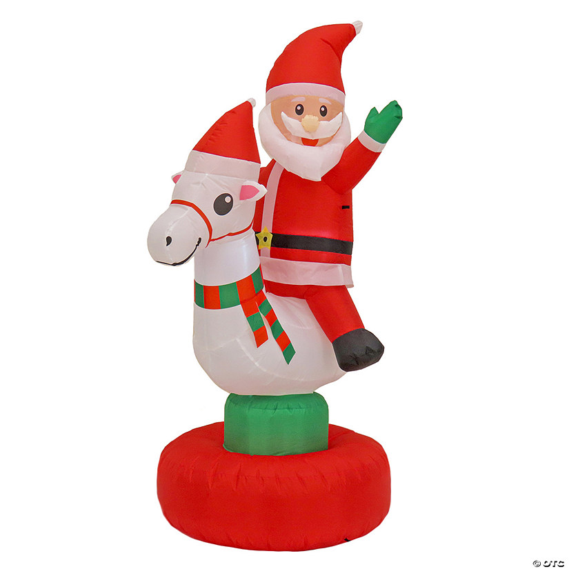 National Tree Company First Traditions - 6' Red Inflatable Blow Up Santa on Horse Image
