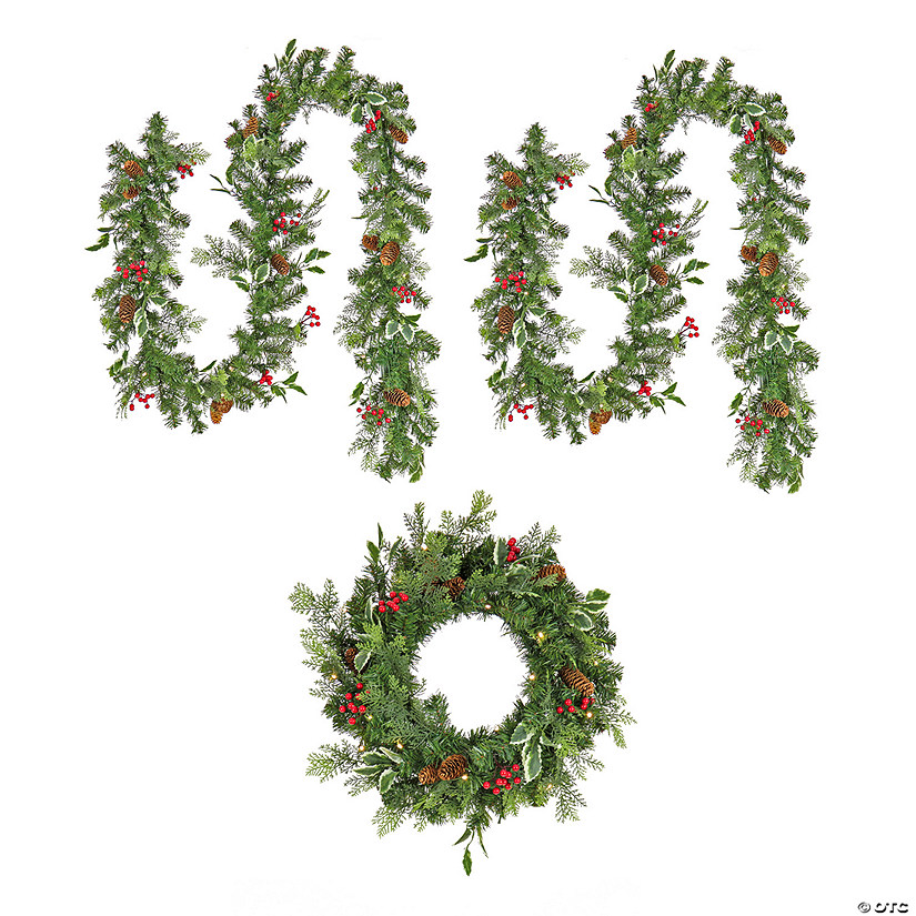 National Tree Company First Traditions&#8482; Pre-Lit Holly Berry Wreath and Garland Assortment Image