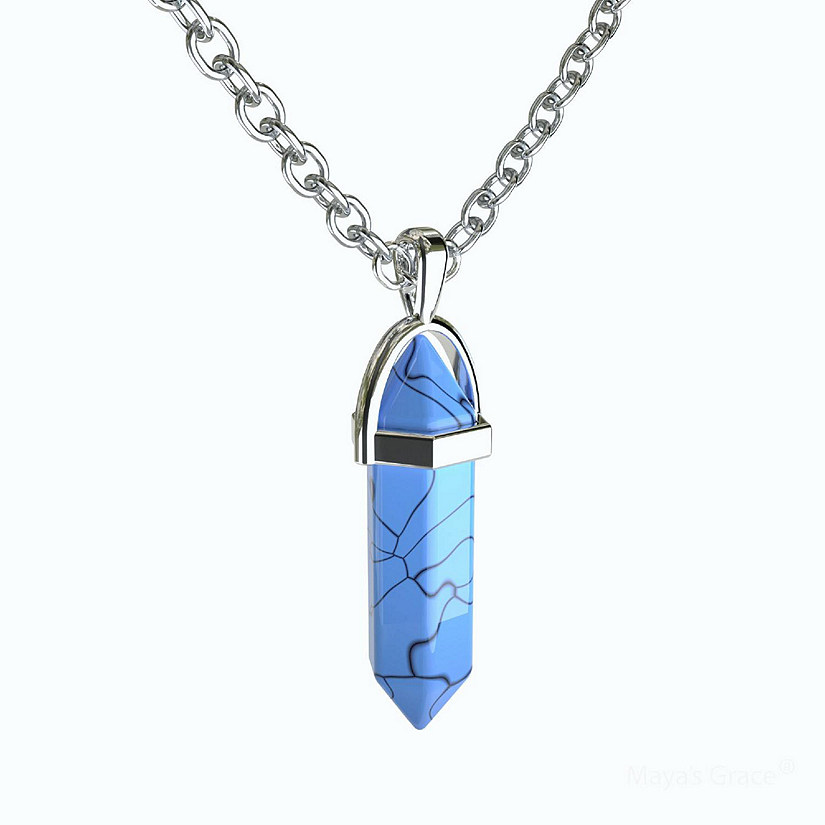 Natural Gemstone Crystal Pendants and Silver Necklace - Blue Image