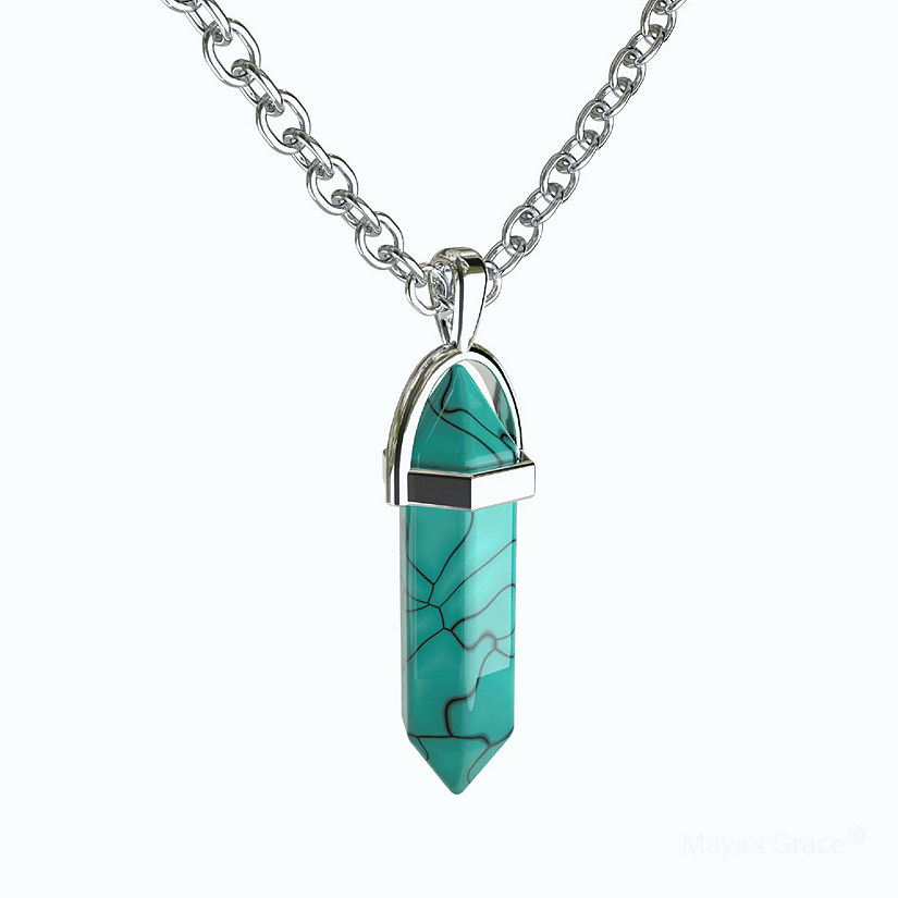 Natural Gemstone Crystal Pendants and Silver Necklace Turquoise Image