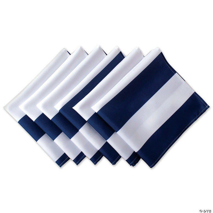 Nautical Blue Cabana Stripe Print Outdoor Napkin (Set Of 6) Image