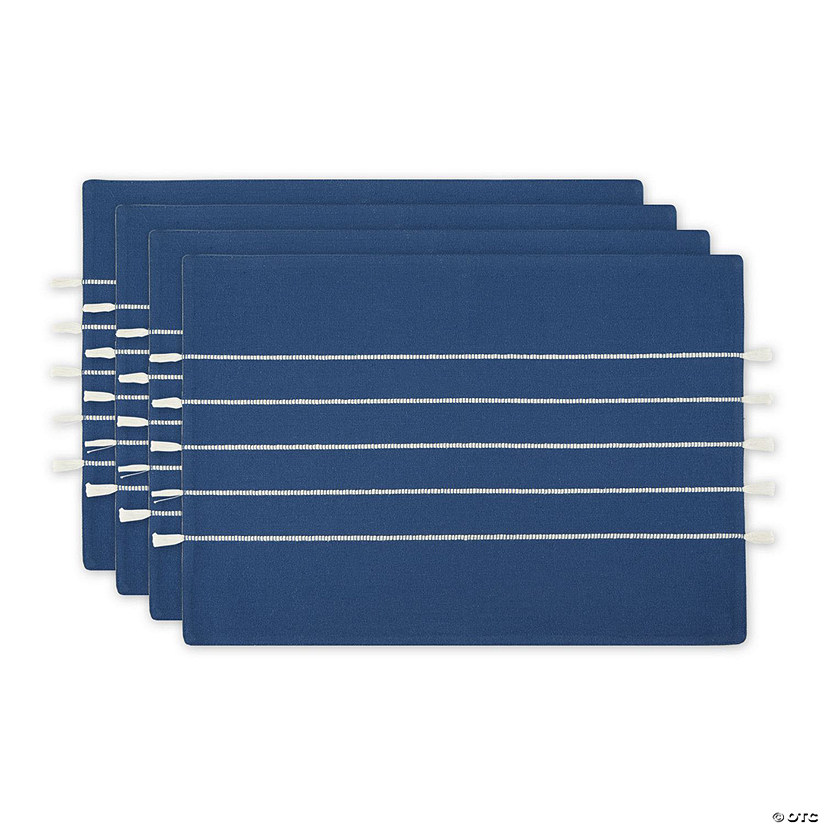 Navy And Off-White Stripe Tassel Placemat (Set Of 4) Image