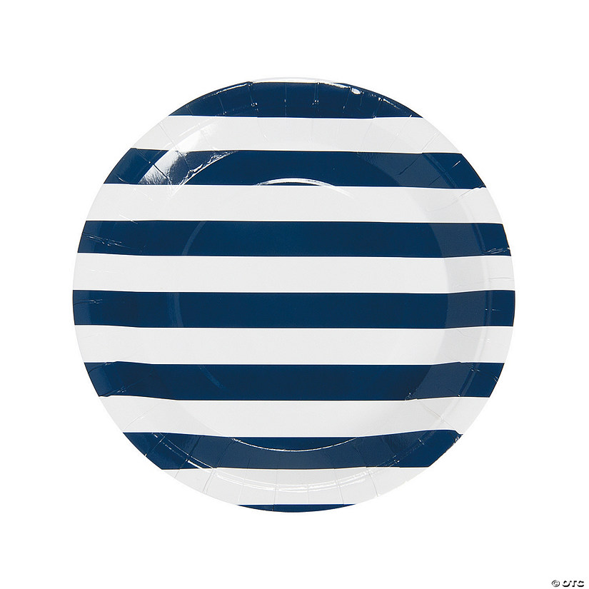 Navy & White Striped Paper Dinner Plates - 25 Ct. Image