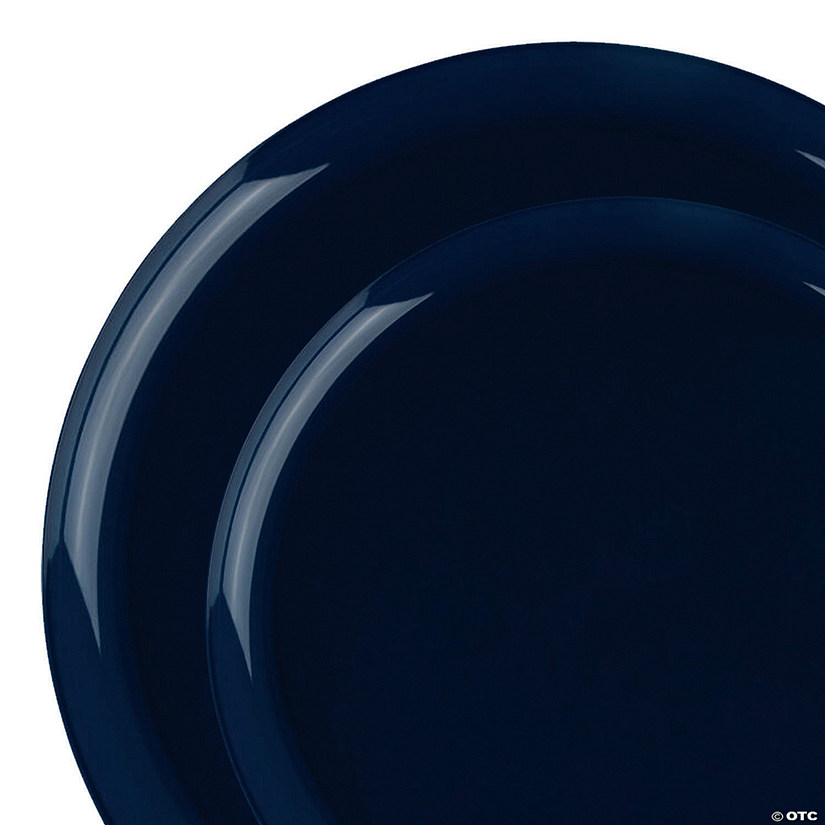 Navy Flat Round Disposable Plastic Dinnerware Value Set (40 Dinner Plates + 40 Salad Plates) Image