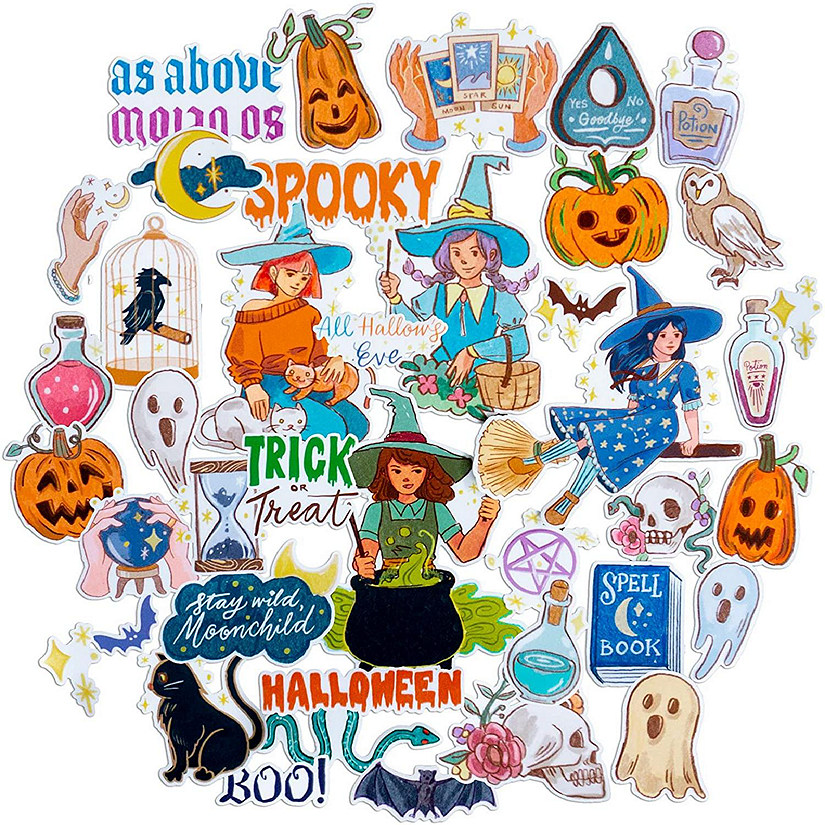 Navy Peony Enchanted Witch Halloween Stickers Image