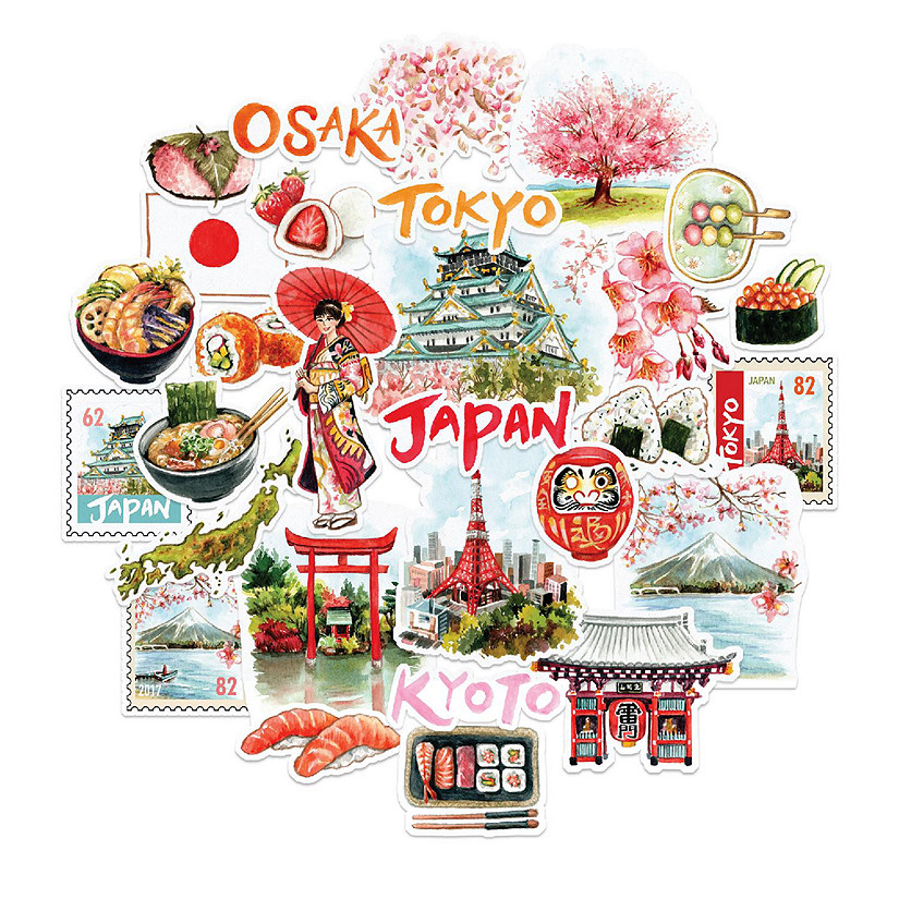 Navy Peony Japan Travel Stickers Image