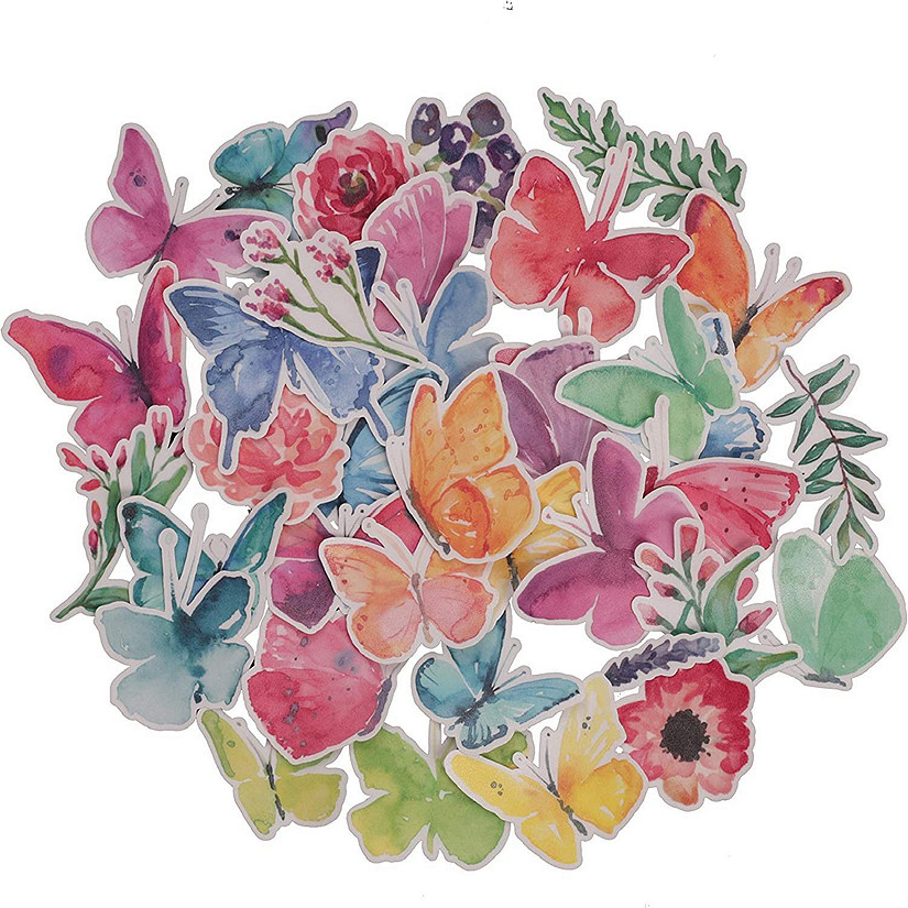 Navy Peony Watercolor Butterfly Stickers for Girls Image