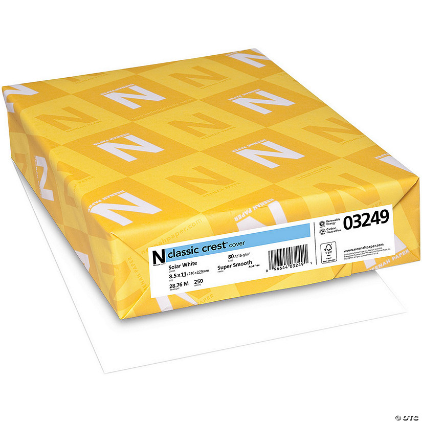 Neenah 80lb Classic Crest Cardstock 8.5"X11" 250/Pkg-Solar White Image