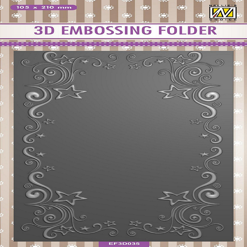 Nellie's Choice 3D Embossing Folder Slimline Size  CurlsStars Frame Image