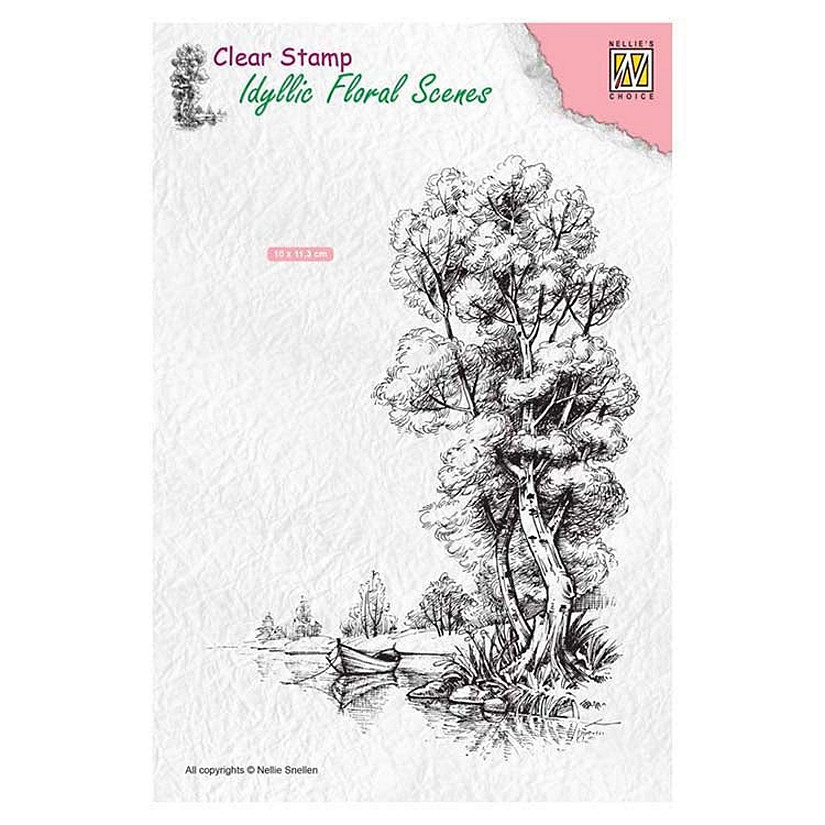 Nellie's Choice Clear Stamp Idyllic Floral Scenes  Tree with Boat Image