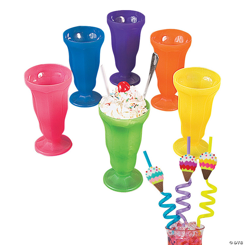 Neon Soda Glasses & Silly Straw Kit for 12 Image