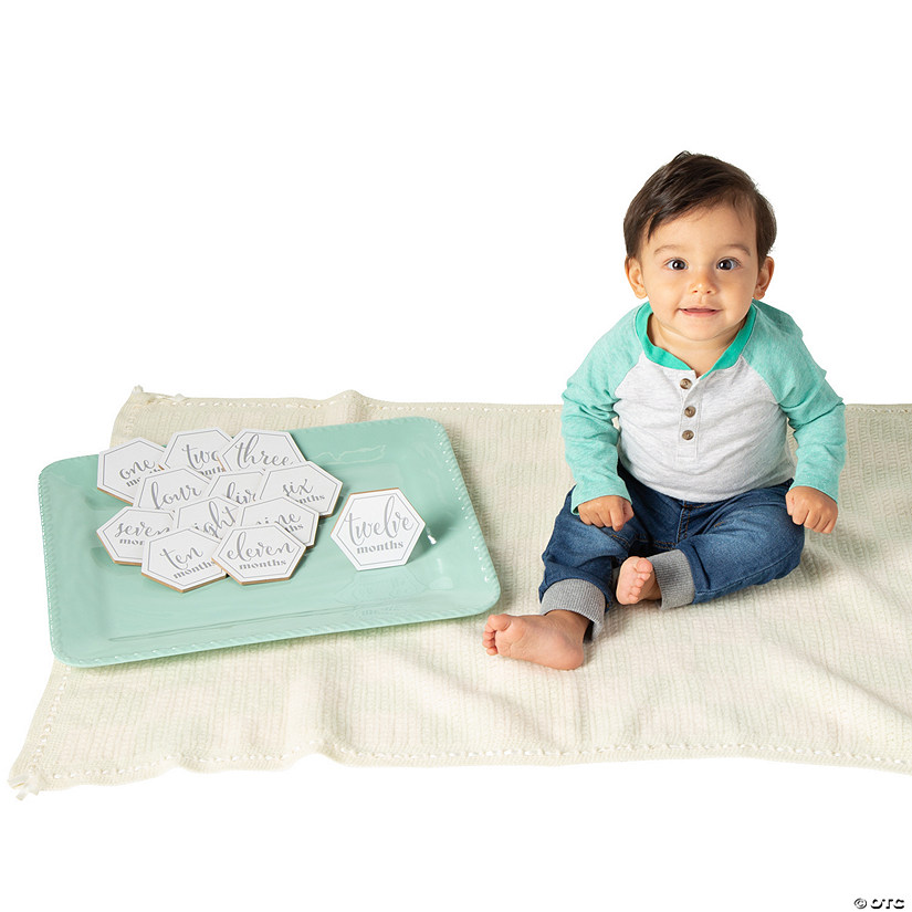Neutral Woodgrain Hexagon Baby Milestone Set Image