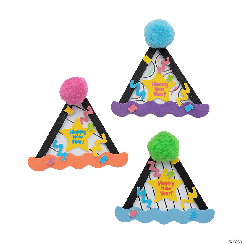 New Year&#8217;s Craft Stick Party Hat Magnet Craft Kit - Makes 12 Image