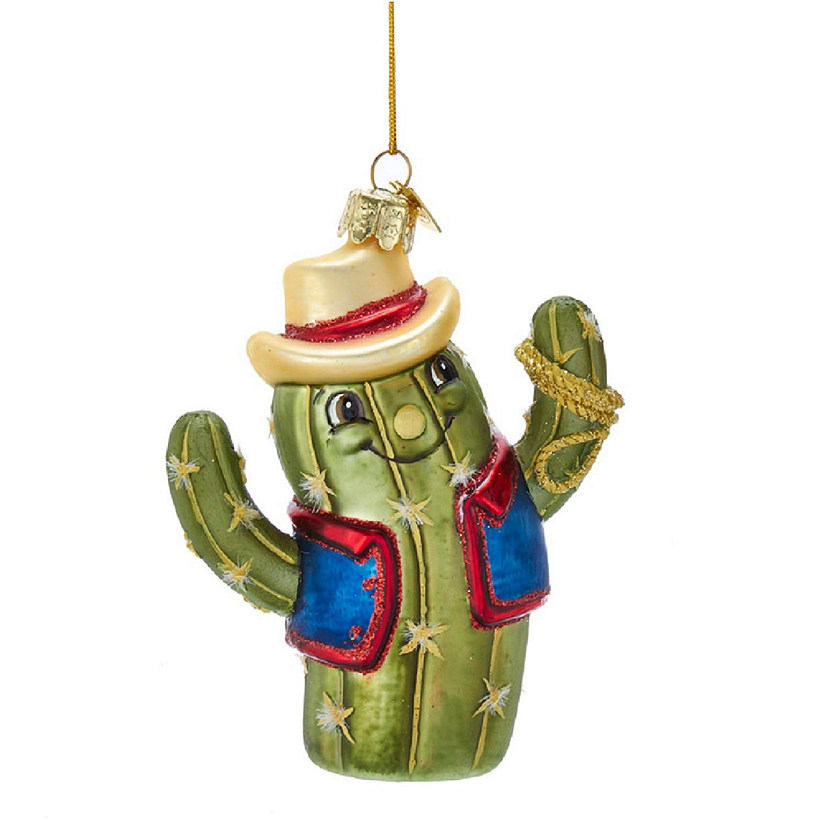Noble Gems Cactus Cowboy with Lasso Glass Christmas Ornament Image