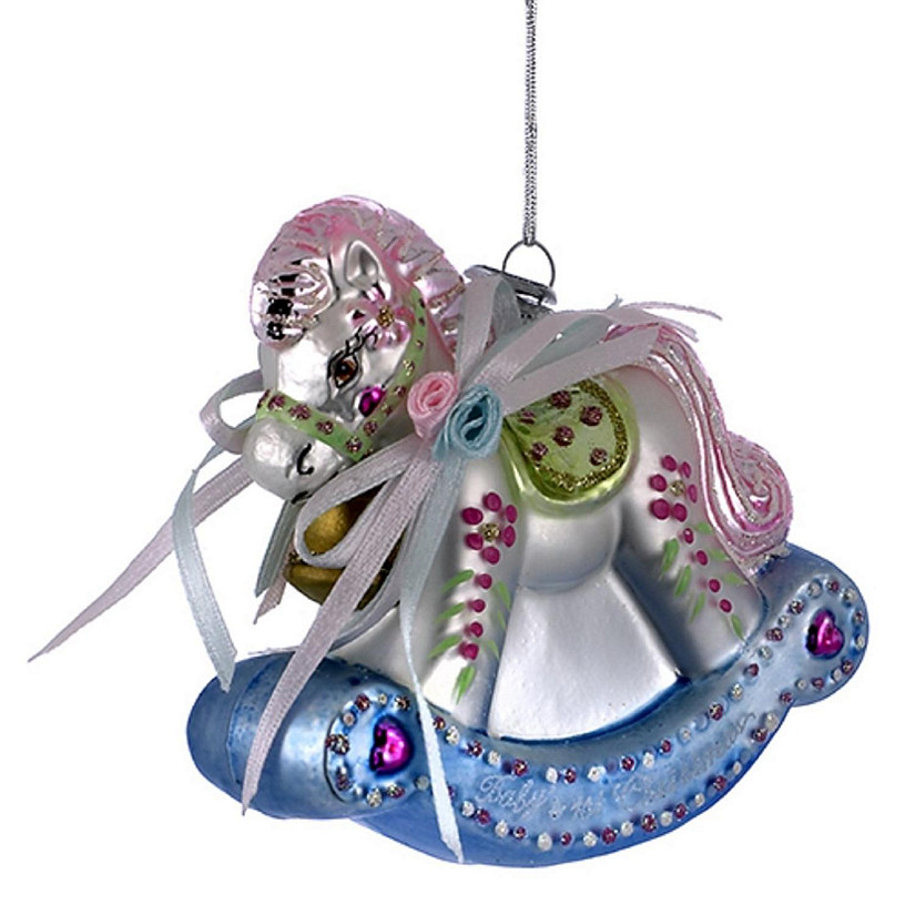 Noble Gems Glass Baby's First Christmas Rocking Horse Ornament For Christmas Tree Image