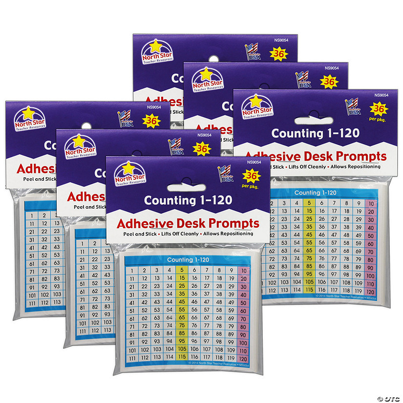 North Star Teacher Resources Adhesive Counting 1-120 Desk Prompts, 36 Per Pack, 6 Packs Image